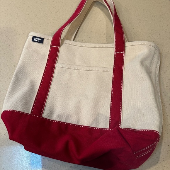 Land's End Medium Natural 5 Pocket Open Top Canvas Tote Bag - Picture 1 of 4